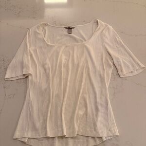H&M Women’s XL Daily Basics Minimalist Wear. Ribbed 3/4 sleeve cream square neck